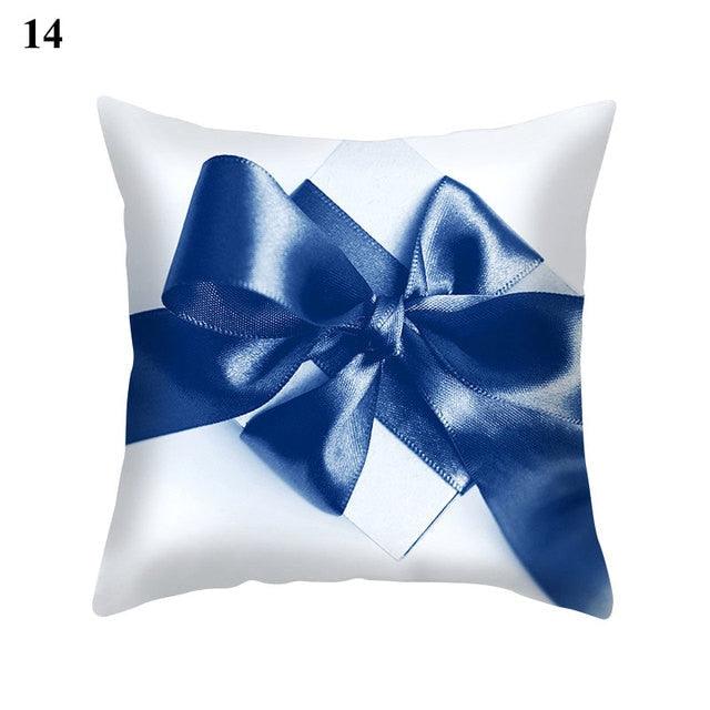Blue Pattern Navy White Polyester Decorative Cushion Cover