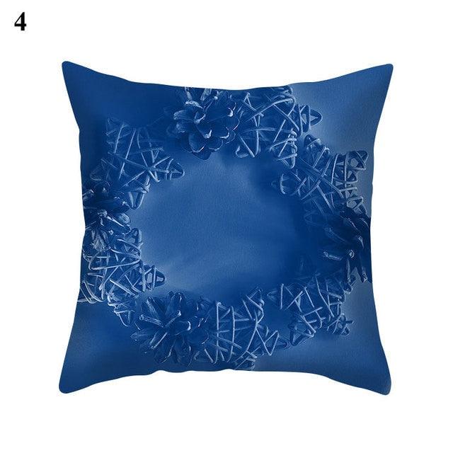 Blue Pattern Navy White Polyester Decorative Cushion Cover