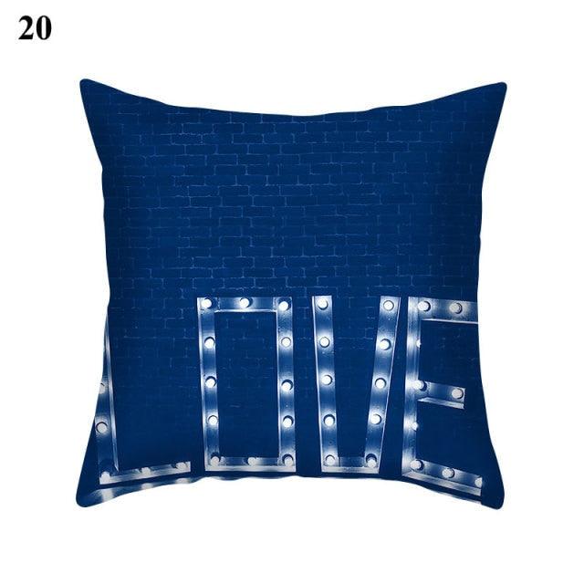 Blue Pattern Navy White Polyester Decorative Cushion Cover