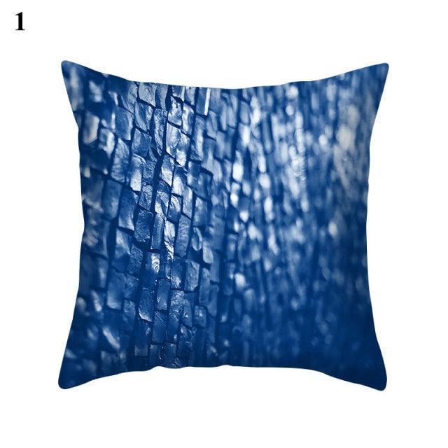 Blue Pattern Navy White Polyester Decorative Cushion Cover