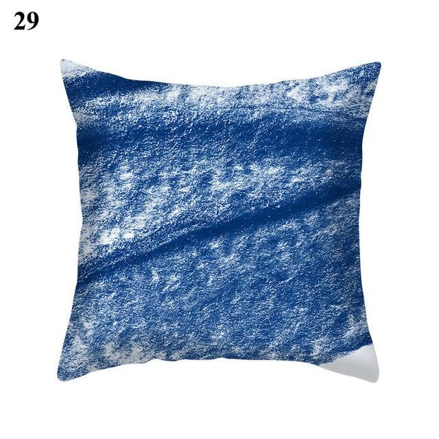 Blue Pattern Navy White Polyester Decorative Cushion Cover
