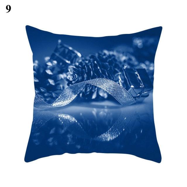Blue Pattern Navy White Polyester Decorative Cushion Cover