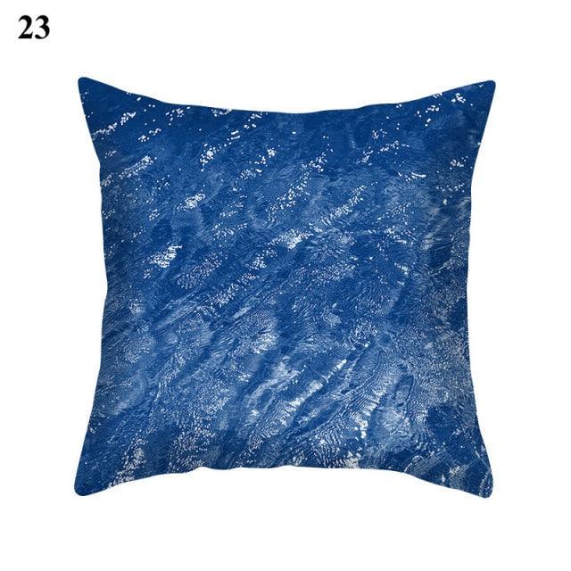 Blue Pattern Navy White Polyester Decorative Cushion Cover
