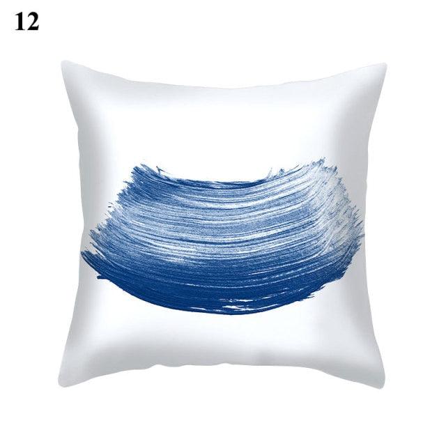 Blue Pattern Navy White Polyester Decorative Cushion Cover