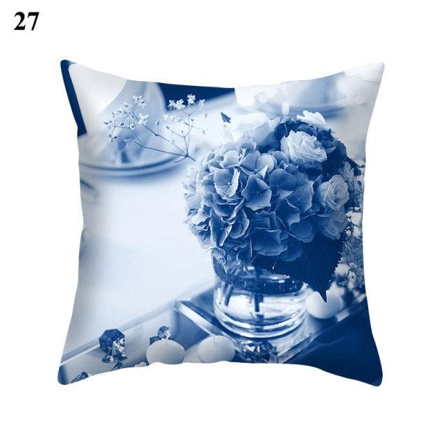 Blue Pattern Navy White Polyester Decorative Cushion Cover