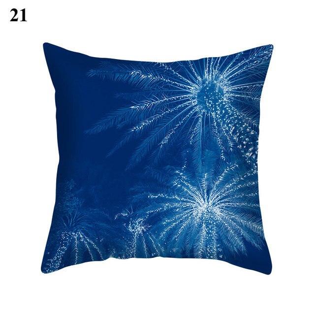 Blue Pattern Navy White Polyester Decorative Cushion Cover