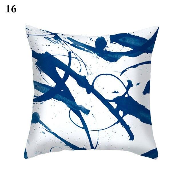 Blue Pattern Navy White Polyester Decorative Cushion Cover