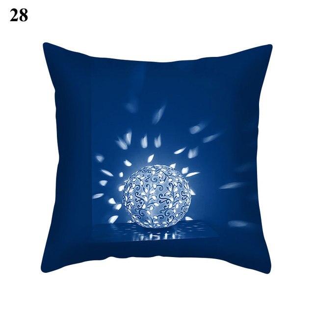 Blue Pattern Navy White Polyester Decorative Cushion Cover