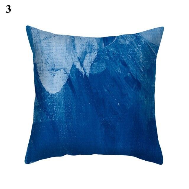 Blue Pattern Navy White Polyester Decorative Cushion Cover