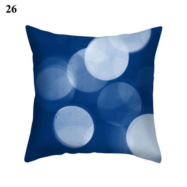 Blue Pattern Navy White Polyester Decorative Cushion Cover