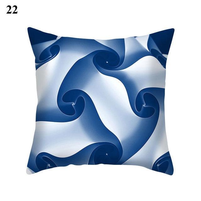Blue Pattern Navy White Polyester Decorative Cushion Cover