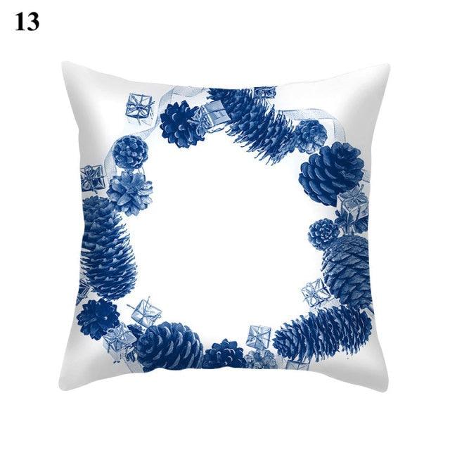 Blue Pattern Navy White Polyester Decorative Cushion Cover