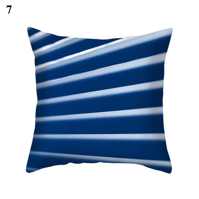 Blue Pattern Navy White Polyester Decorative Cushion Cover
