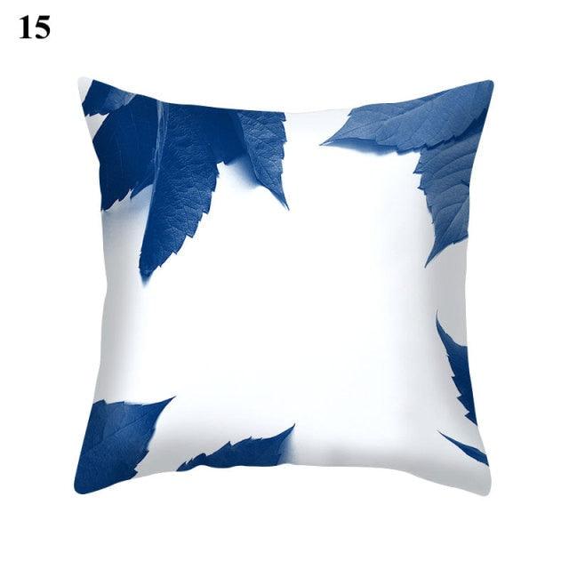 Blue Pattern Navy White Polyester Decorative Cushion Cover