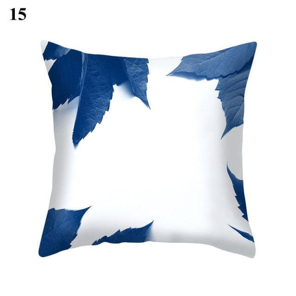 Blue Pattern Navy White Polyester Decorative Cushion Cover