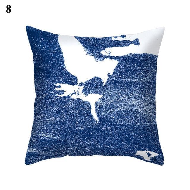 Blue Pattern Navy White Polyester Decorative Cushion Cover