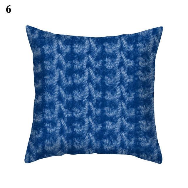 Blue Pattern Navy White Polyester Decorative Cushion Cover