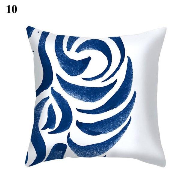 Blue Pattern Navy White Polyester Decorative Cushion Cover