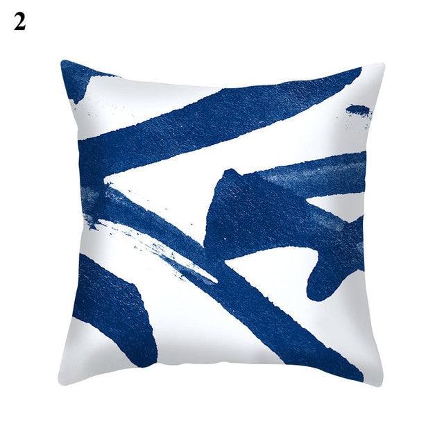 Blue Pattern Navy White Polyester Decorative Cushion Cover
