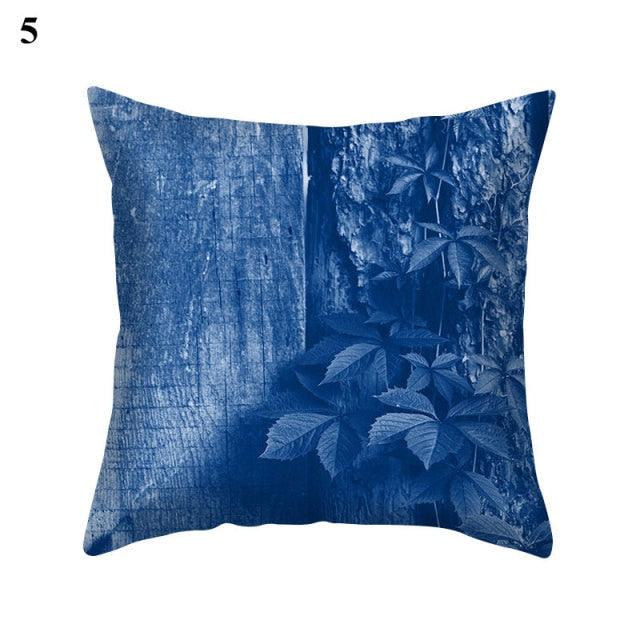 Blue Pattern Navy White Polyester Decorative Cushion Cover