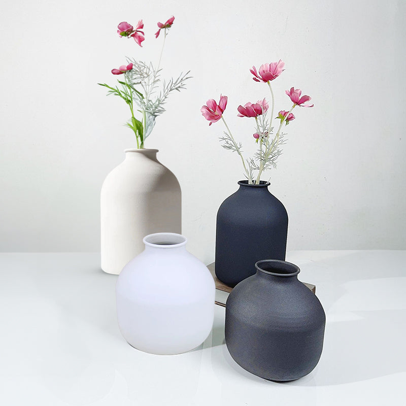 Matte Black Metal Vase Dried Flowers Home Wedding Decor
