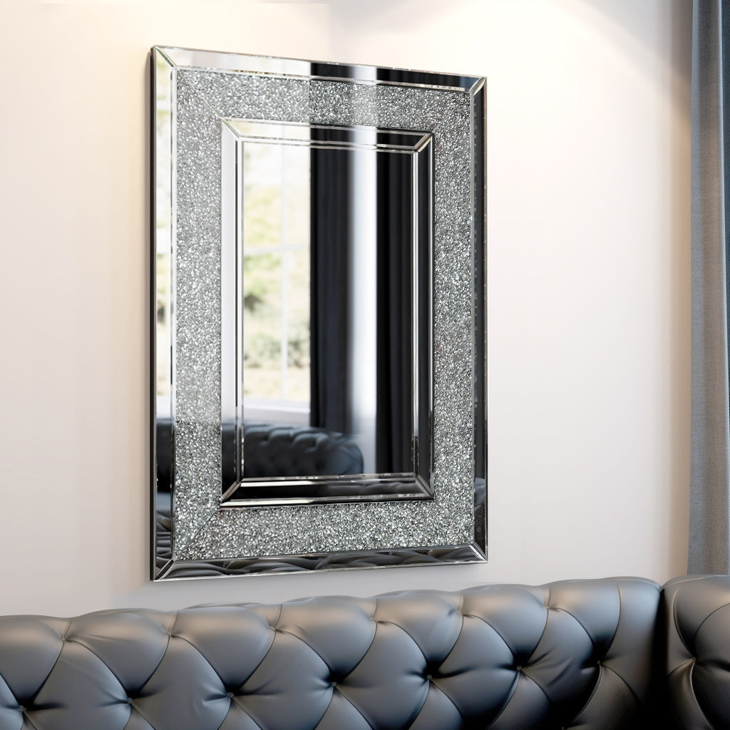 Large Silver Rectangular Wall Mounted Decorative Mirror