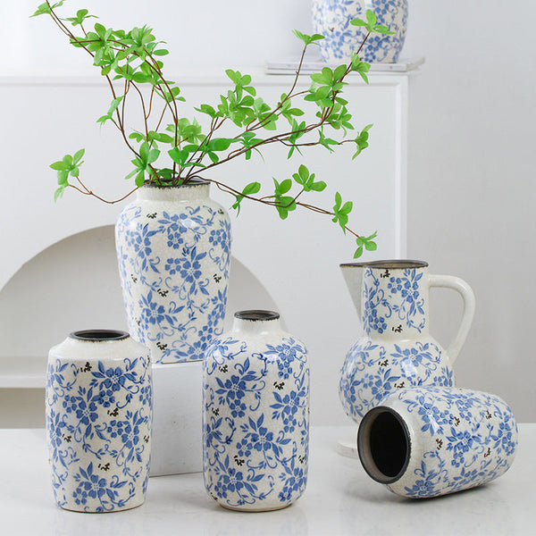 Chinese Blue White Porcelain Ceramic Vase Vintage Decor