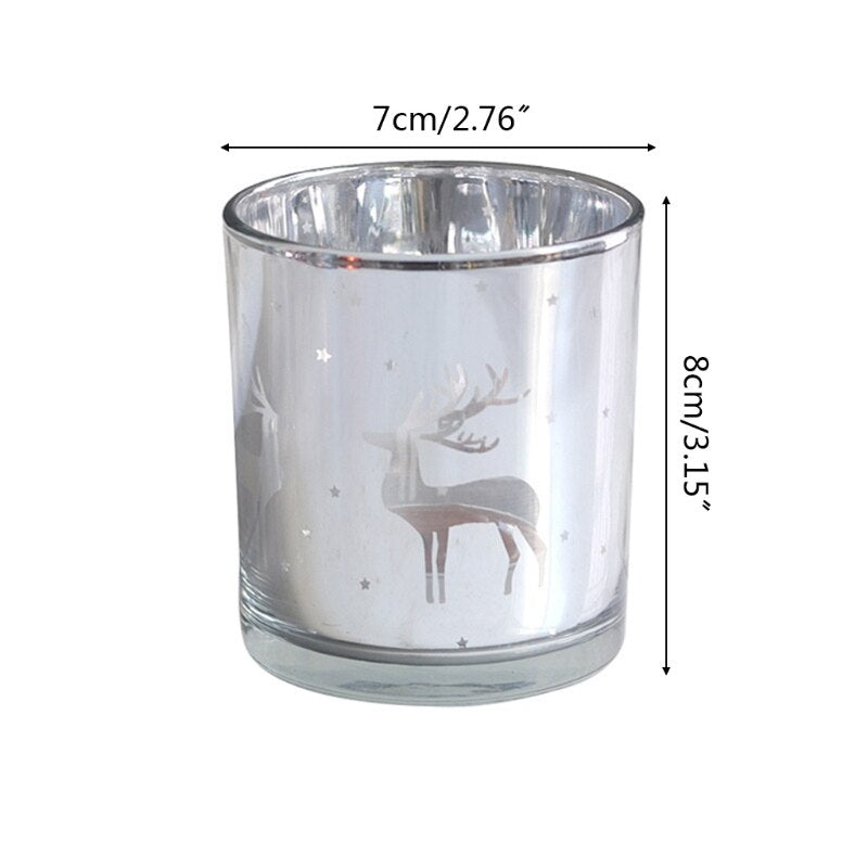 Silver Reindeer Pattern Glass Scented Candle Container Jar
