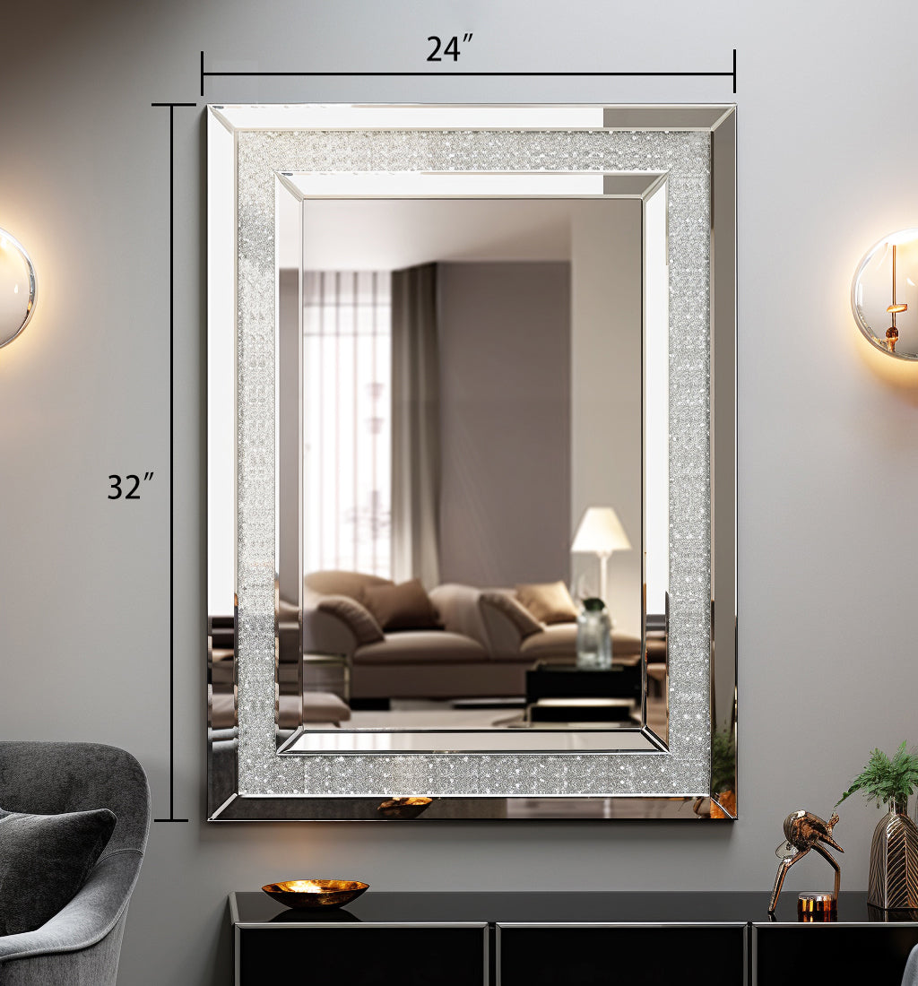 Large Silver Rectangular Wall Mounted Decorative Mirror
