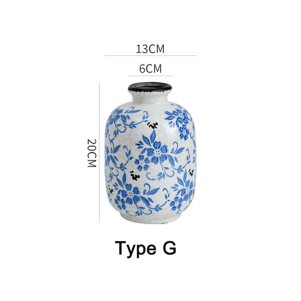 Chinese Blue White Porcelain Ceramic Vase Vintage Decor