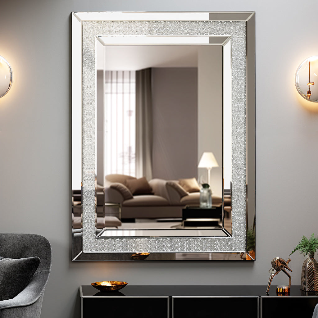 Large Silver Rectangular Wall Mounted Decorative Mirror
