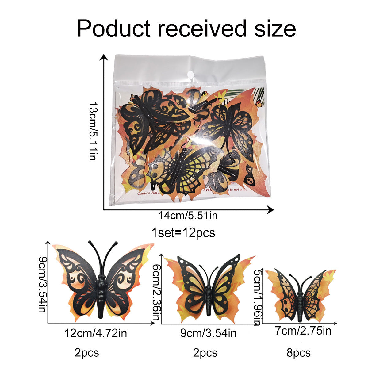 12-Pack Halloween 3D Butterfly Bat Wall Sticker Decorations