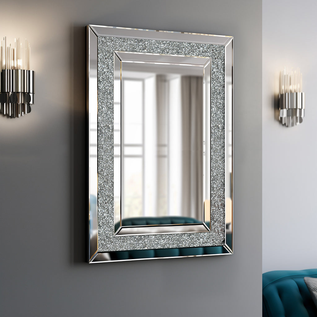 Large Silver Rectangular Wall Mounted Decorative Mirror
