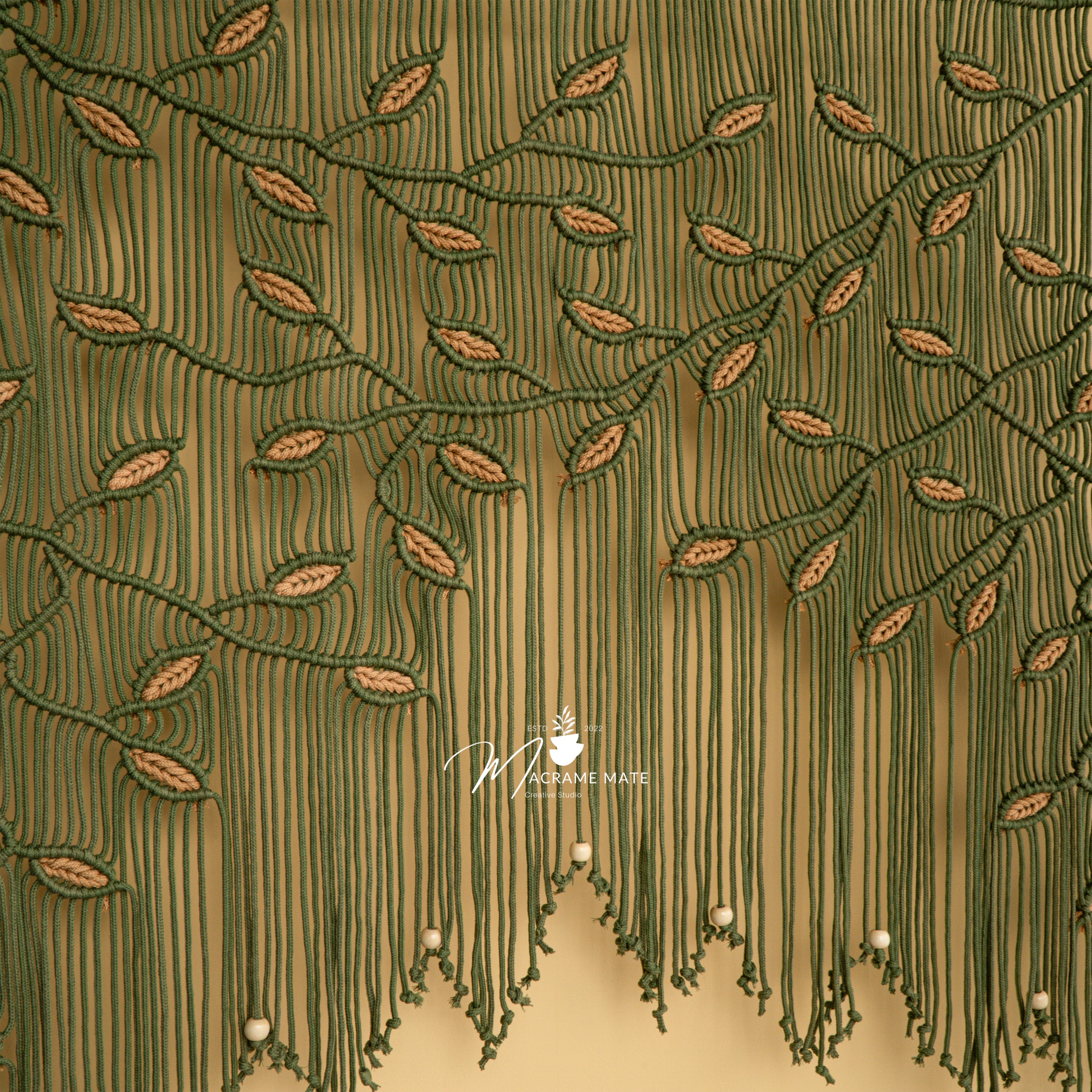 Aura Olive Latte Macrame Window Curtain Decorative Panel