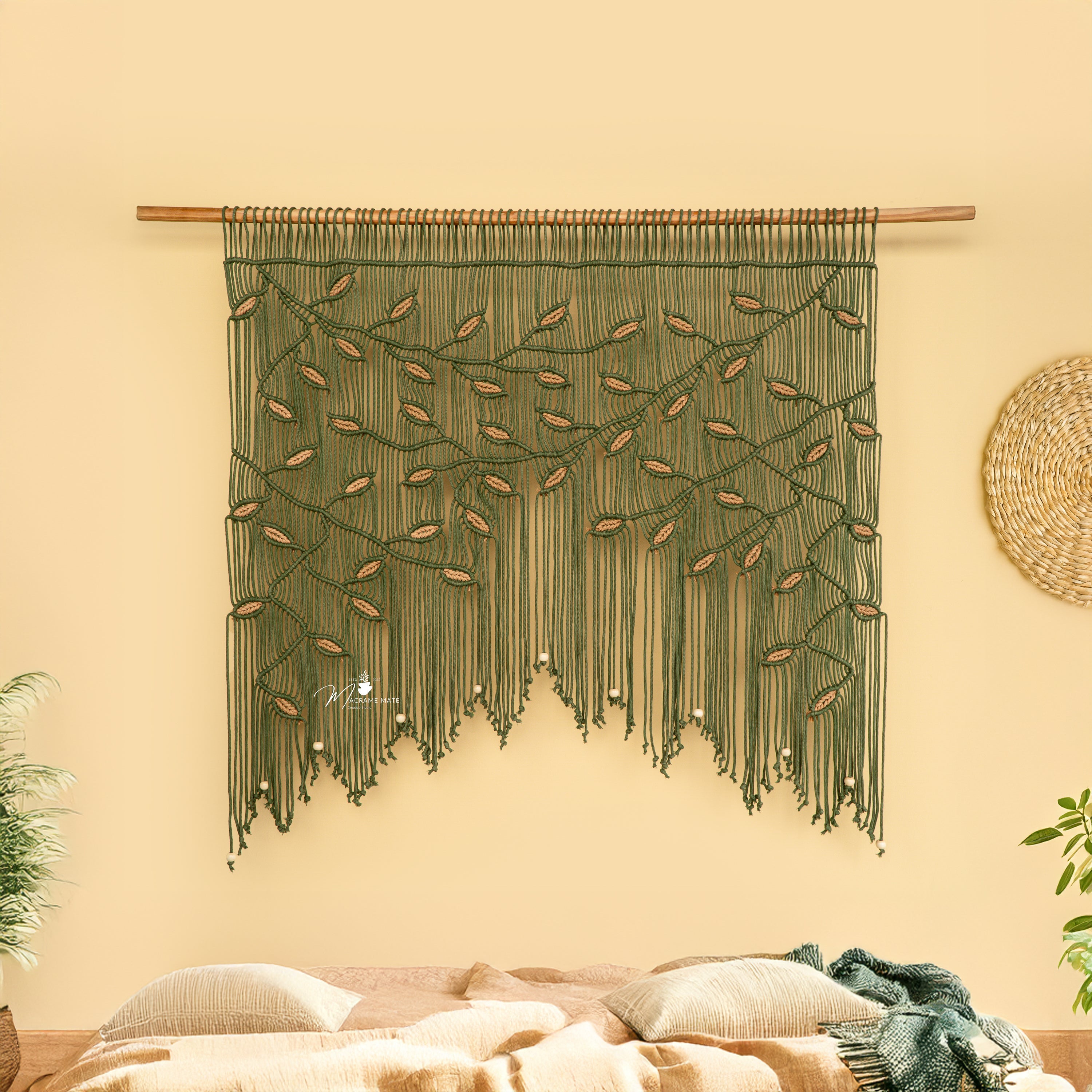 Aura Olive Latte Macrame Window Curtain Decorative Panel