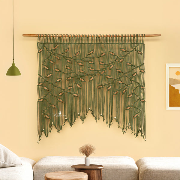 Aura Olive Latte Macrame Window Curtain Decorative Panel