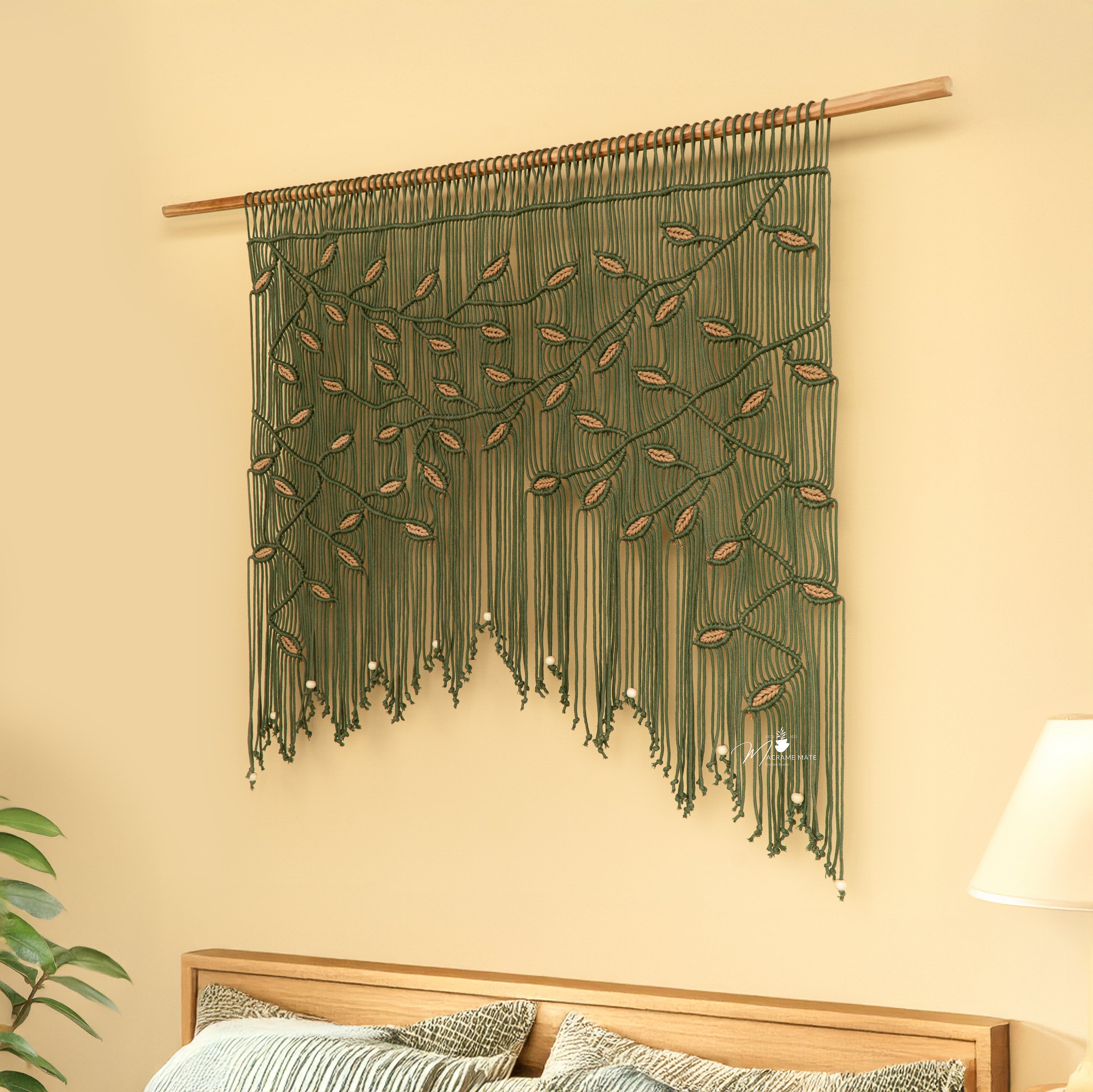 Aura Olive Latte Macrame Window Curtain Decorative Panel
