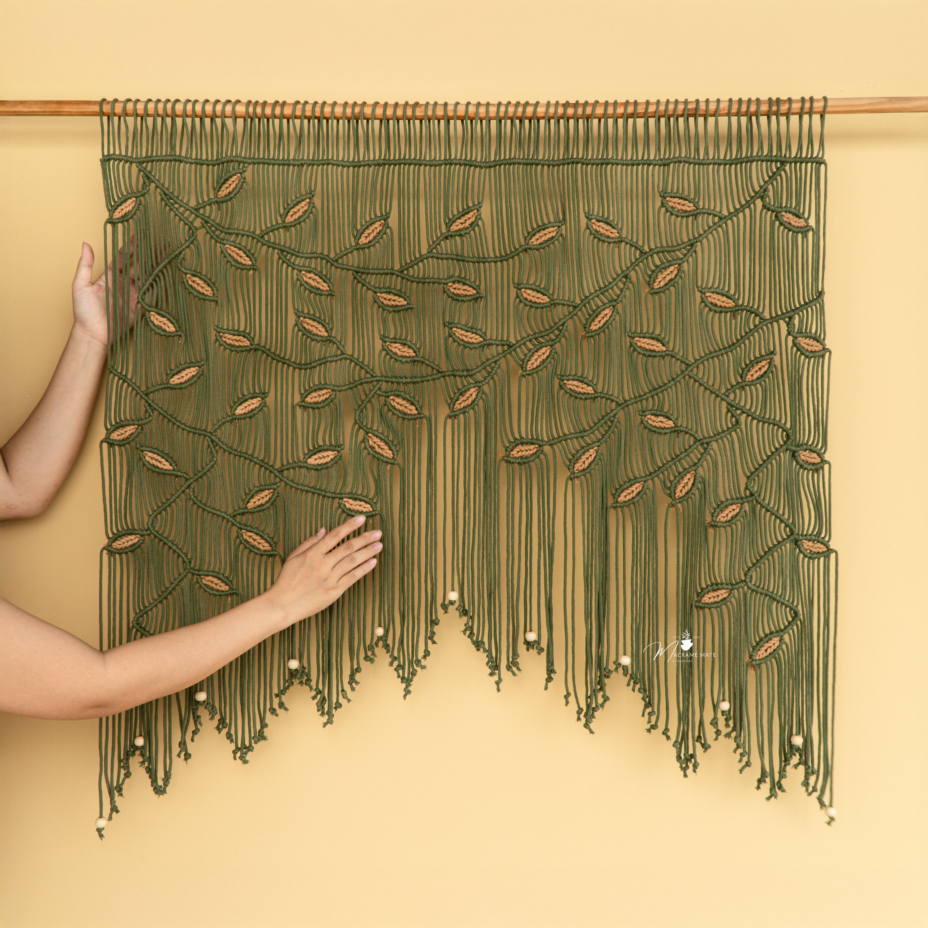 Aura Olive Latte Macrame Window Curtain Decorative Panel