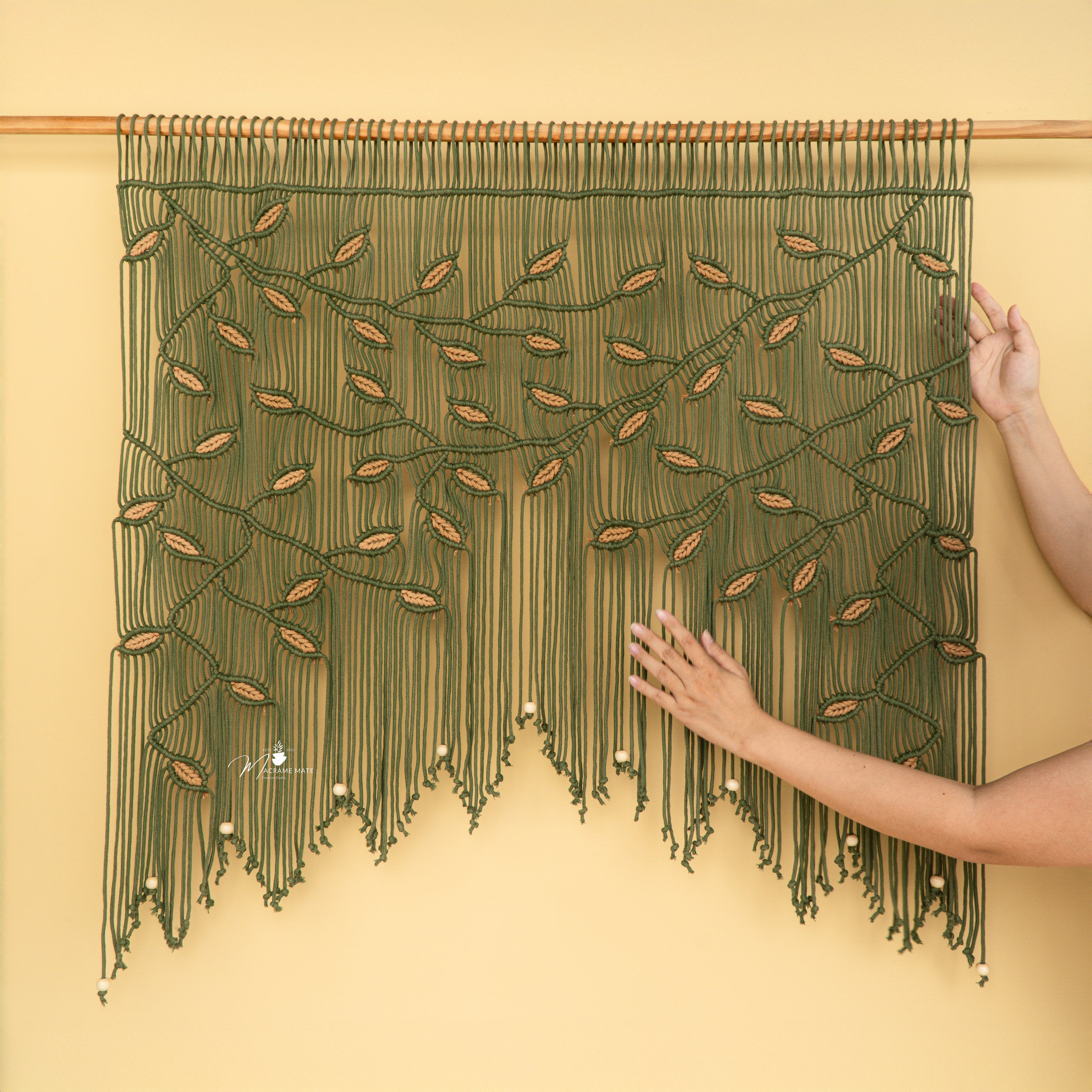 Aura Olive Latte Macrame Window Curtain Decorative Panel