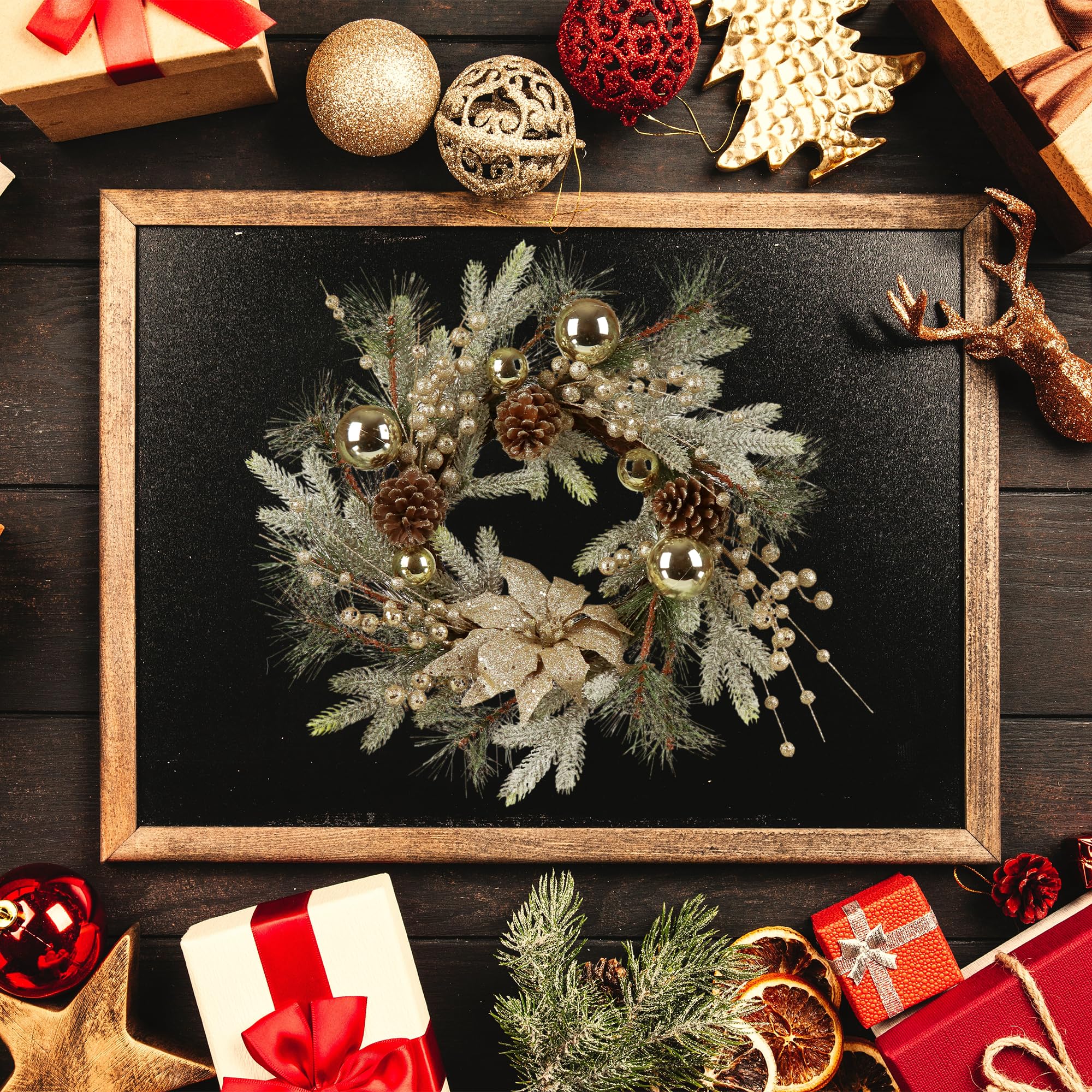 20-Inch Christmas Wreath Door Decoration With Warm Lights