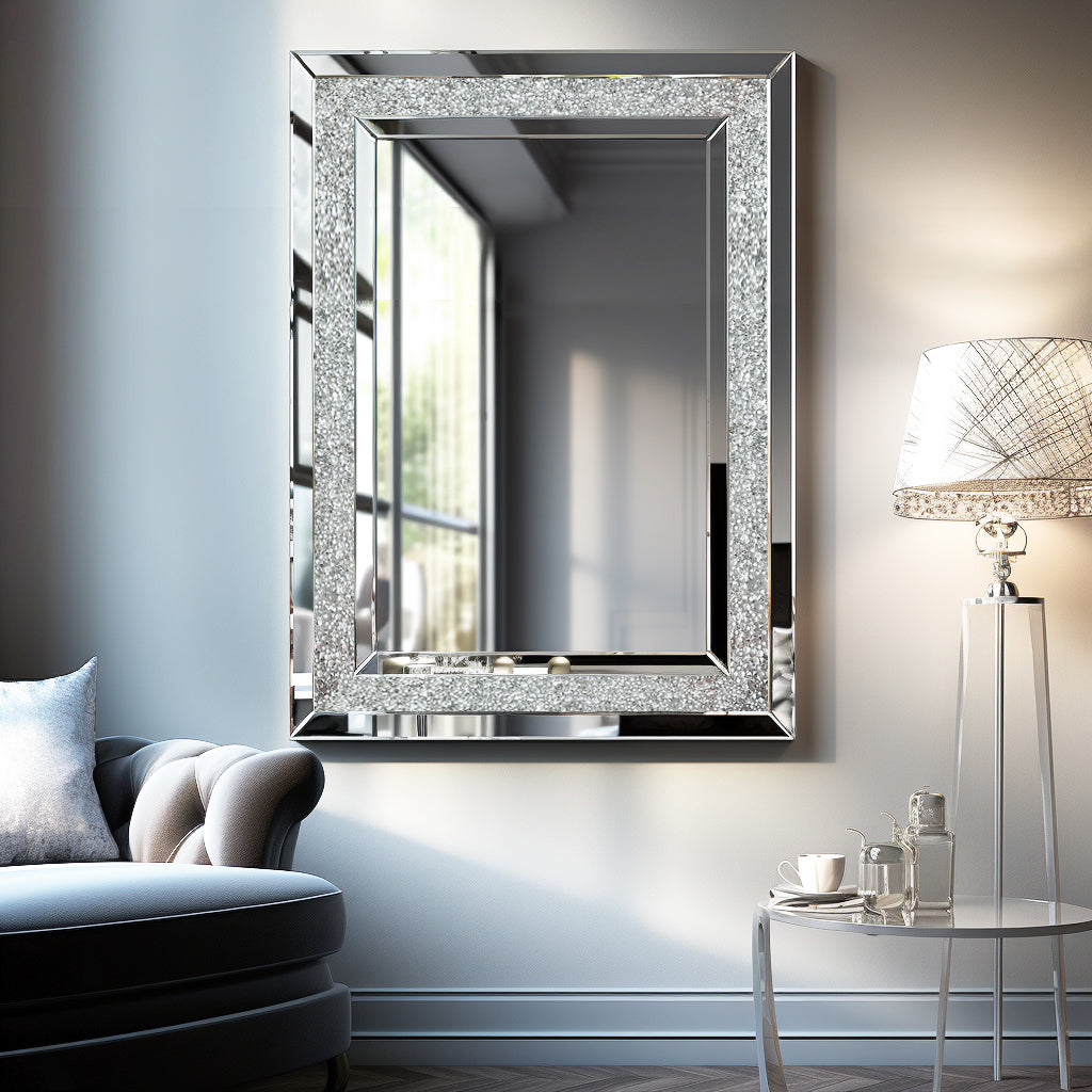 Large Silver Rectangular Wall Mounted Decorative Mirror