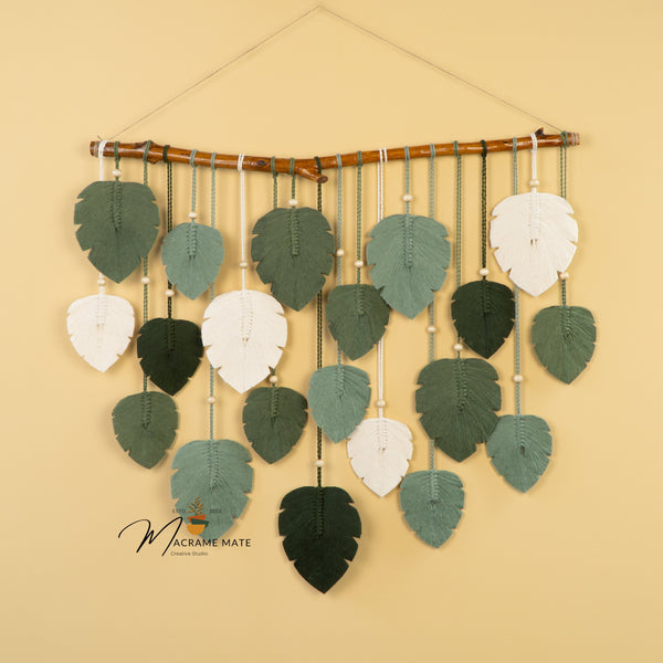 Elodie Forest Green Macrame Leaf Wall Decor Hanging