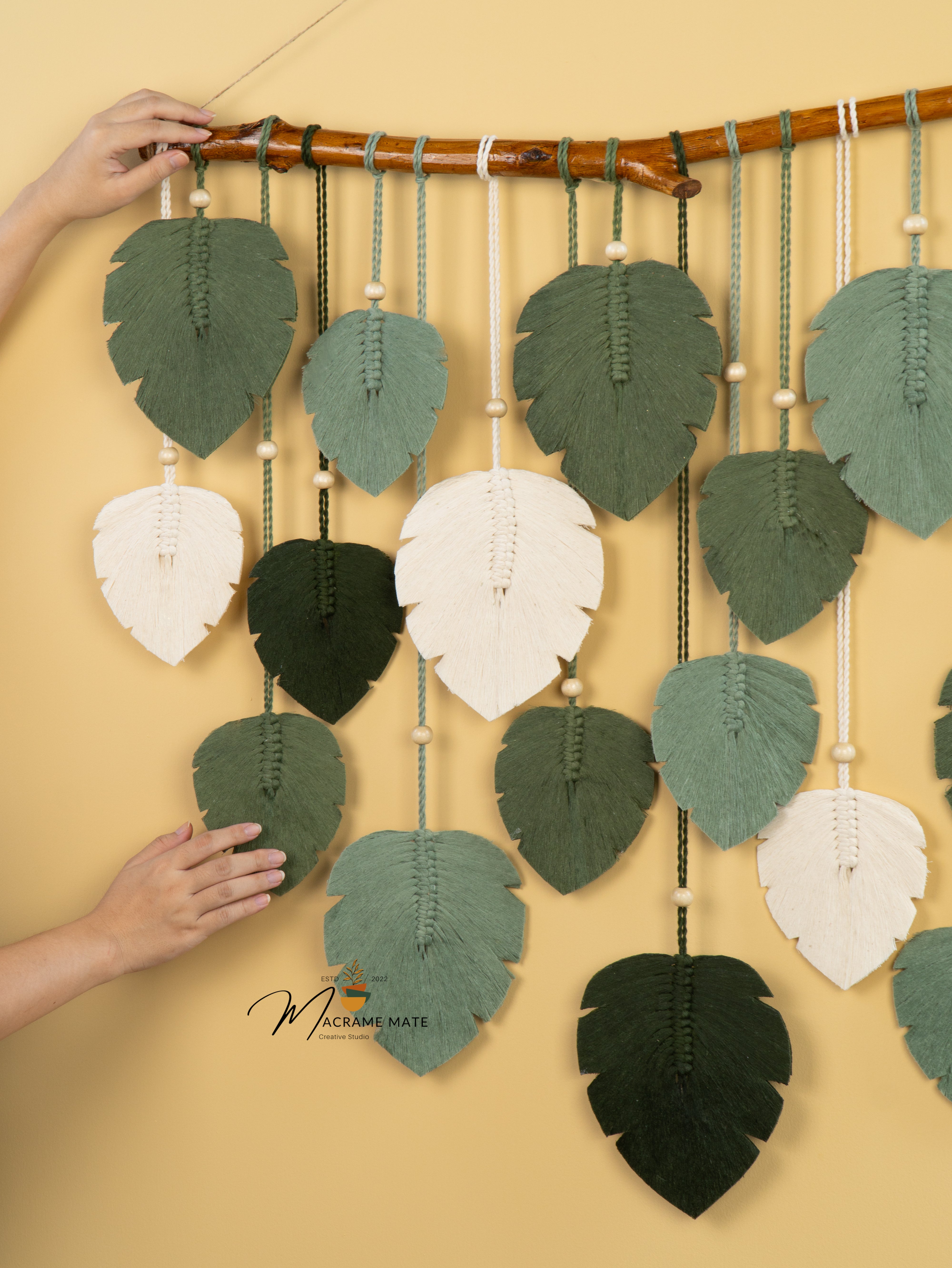 Elodie Forest Green Macrame Leaf Wall Decor Hanging