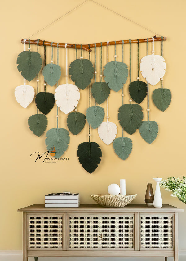 Elodie Forest Green Macrame Leaf Wall Decor Hanging