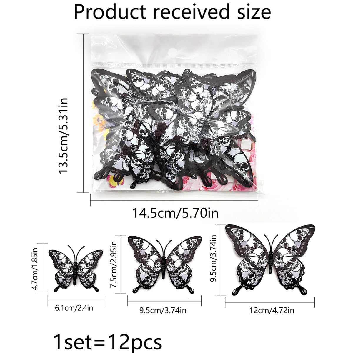12-Pack Halloween 3D Butterfly Bat Wall Sticker Decorations