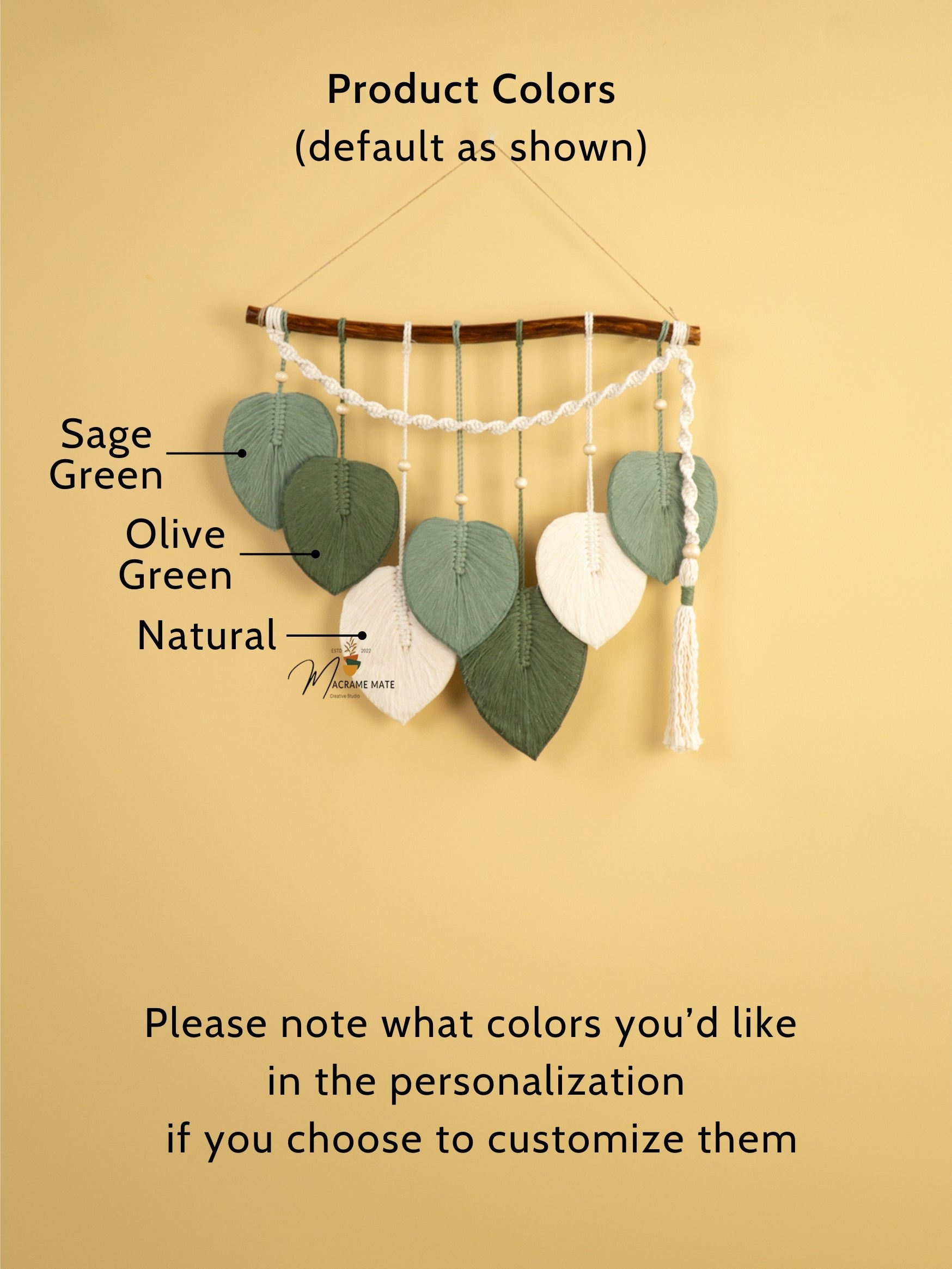 Green Tone Macrame Leaf Hanging Tassel Wall Decoration