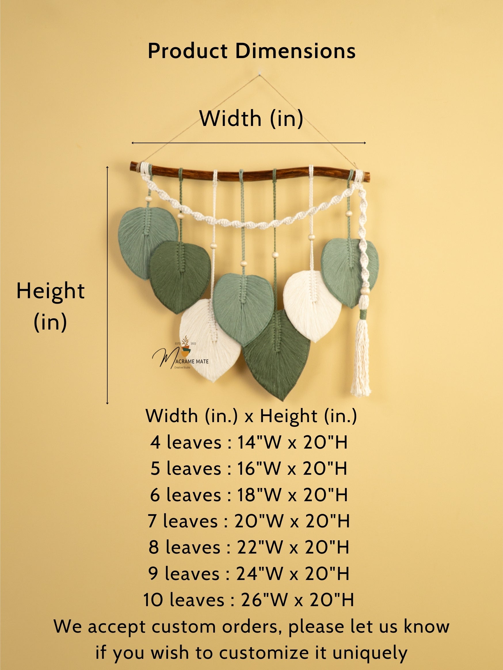 Green Tone Macrame Leaf Hanging Tassel Wall Decoration