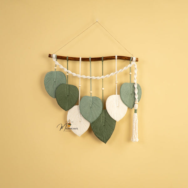 Green Tone Macrame Leaf Hanging Tassel Wall Decoration