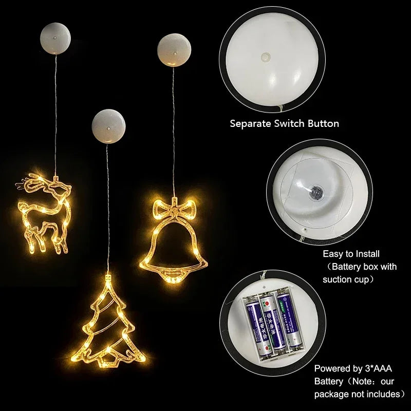 Christmas LED Snowflake Santa Window Hanging String Lights
