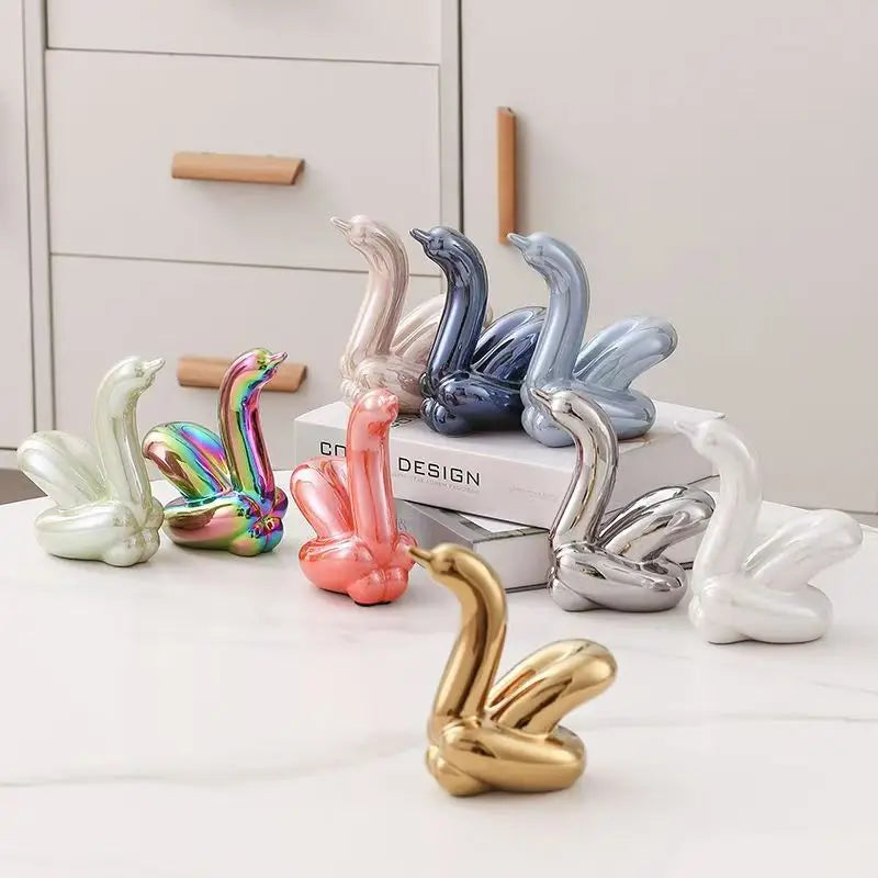 Mini Balloon Swan Ceramic Sculpture Home Office Decoration
